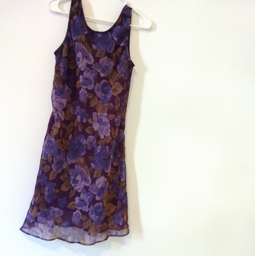 90s floral chiffon overlay, lined with purple